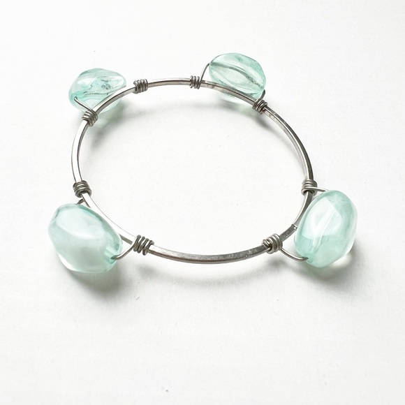 Bourbon and Bowties Agate Bangle Pale Green Blue & Silver Tone - Picture 1 of 5